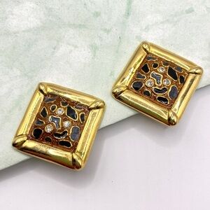 Goldtone Square Vintage Clip-On Earrings
